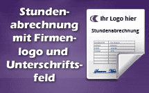 Stundenabrechnung mit Firmenlogo und Unterschriftsfeld